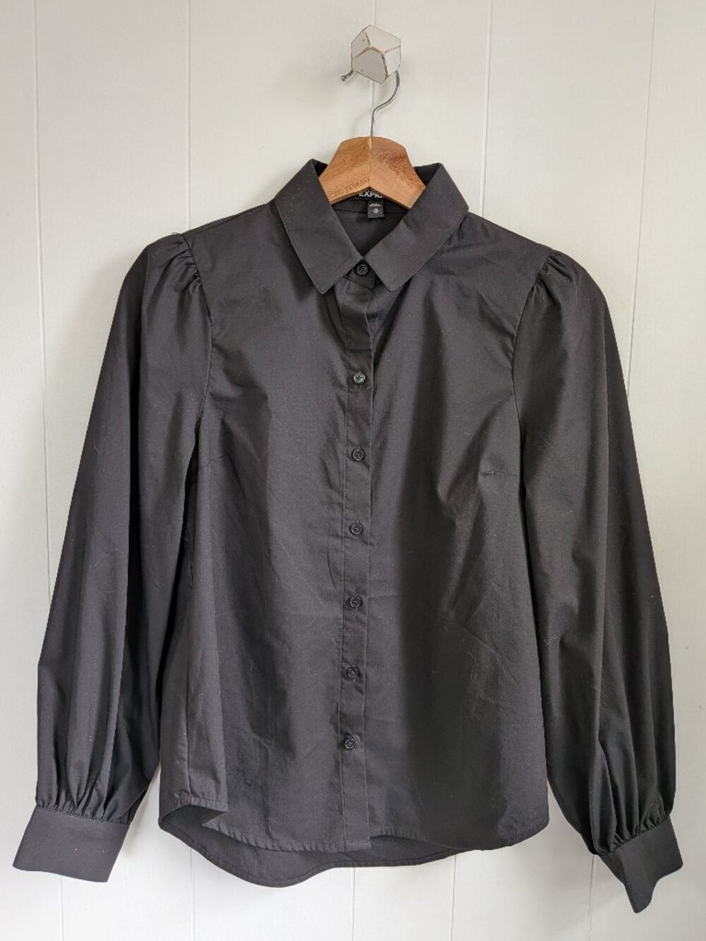 EXPRESS Black Button-Down Puff Sleeve Shirt